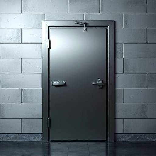 Imagen de una celda de aislamiento con una puerta de acero sólida y una pequeña ranura para pasar comida.